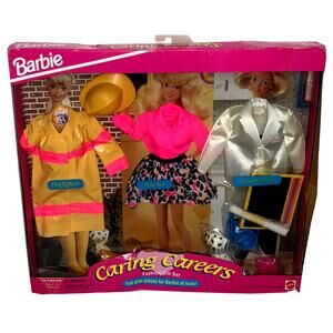 Vtg Barbie Outfits Caring Careers Fashion Firefighter Teacher Veterinarian 90s